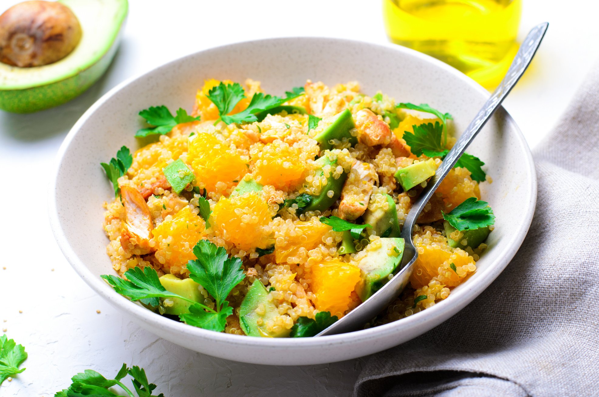 Quinoa Salad with Orange, Chicken and Avocado, Healthy Meal